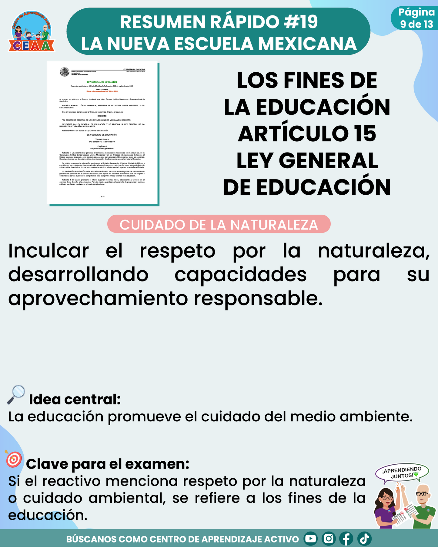 Resumen Rápido #19: LOS FINES DE LA EDUCACIÓN ARTÍCULO 15 LEY GENERAL DE EDUCACIÓN