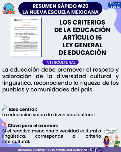 Resumen Rápido #20: LOS CRITERIOS DE LA EDUCACIÓN ARTÍCULO 16 LEY GENERAL DE EDUCACIÓN