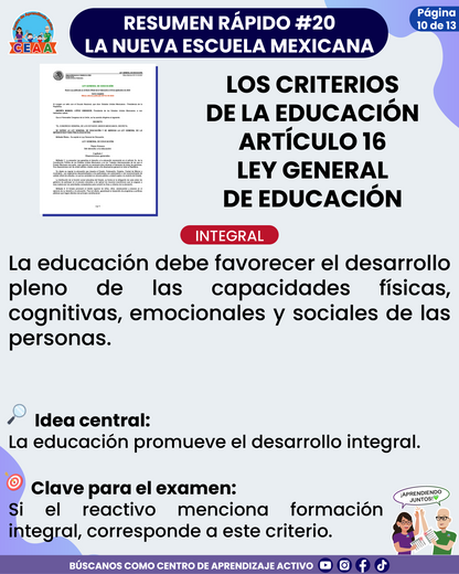 Resumen Rápido #20: LOS CRITERIOS DE LA EDUCACIÓN ARTÍCULO 16 LEY GENERAL DE EDUCACIÓN