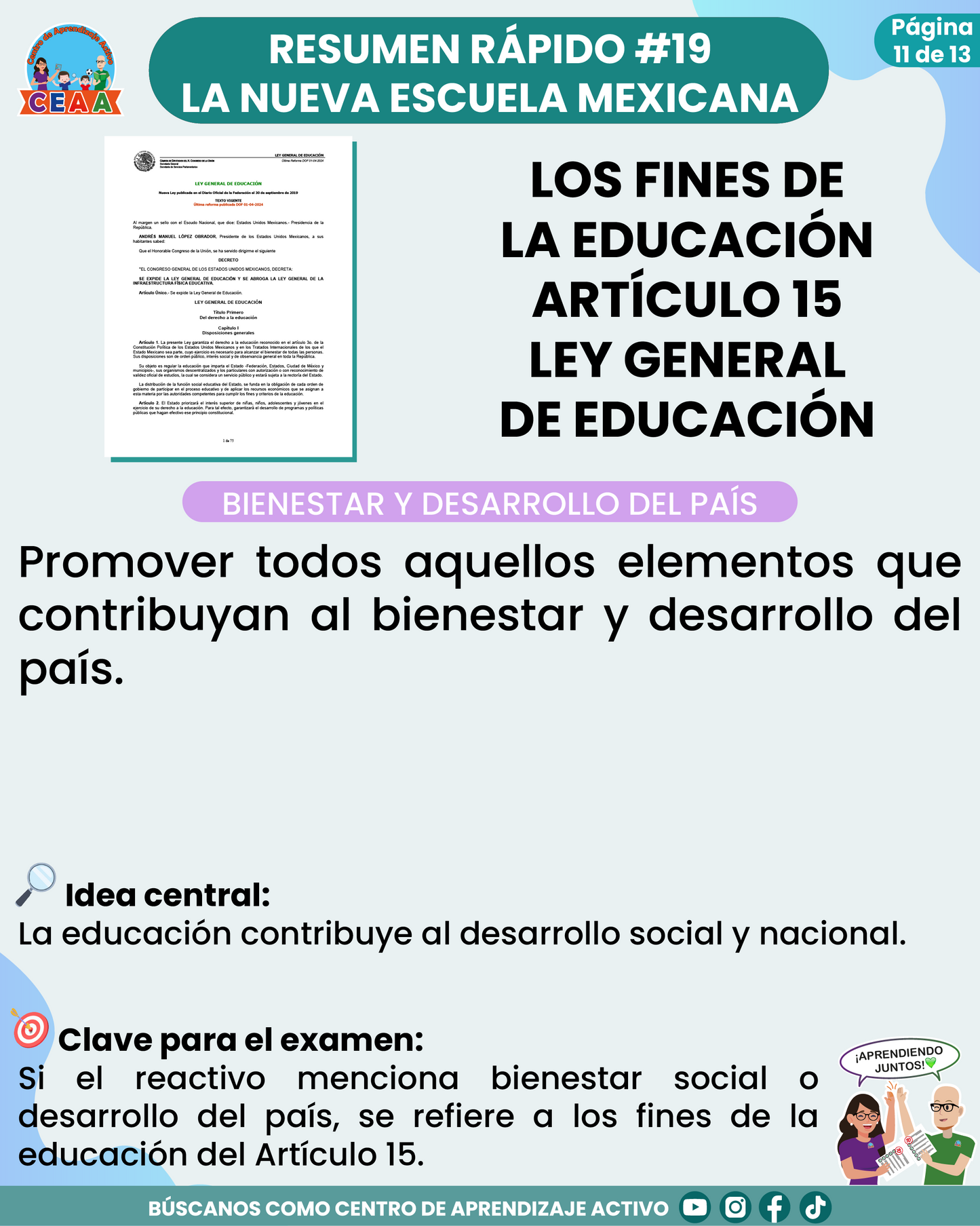 Resumen Rápido #19: LOS FINES DE LA EDUCACIÓN ARTÍCULO 15 LEY GENERAL DE EDUCACIÓN