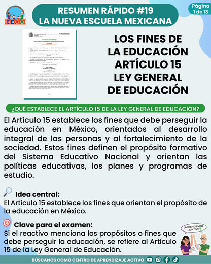 Resumen Rápido #19: LOS FINES DE LA EDUCACIÓN ARTÍCULO 15 LEY GENERAL DE EDUCACIÓN