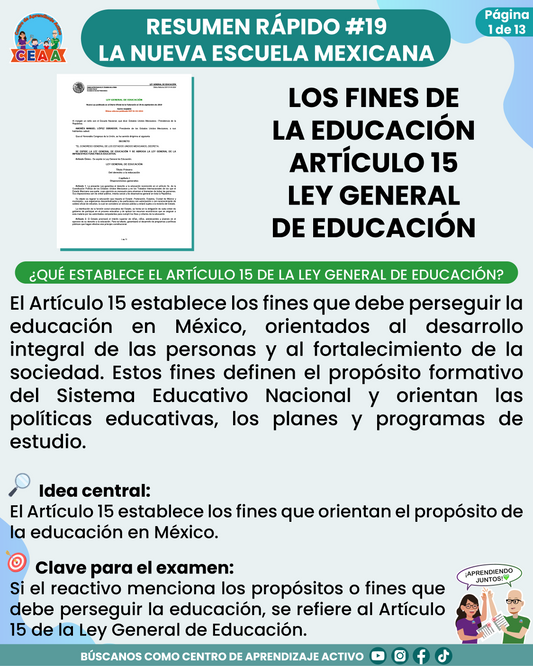 Resumen Rápido #19: LOS FINES DE LA EDUCACIÓN ARTÍCULO 15 LEY GENERAL DE EDUCACIÓN