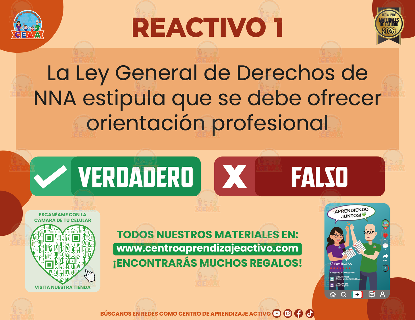 Cuadernillo de Estudio - Ley General de los Derechos de NNA - Del Derecho a la Educación - Verdadero o Falso en PDF