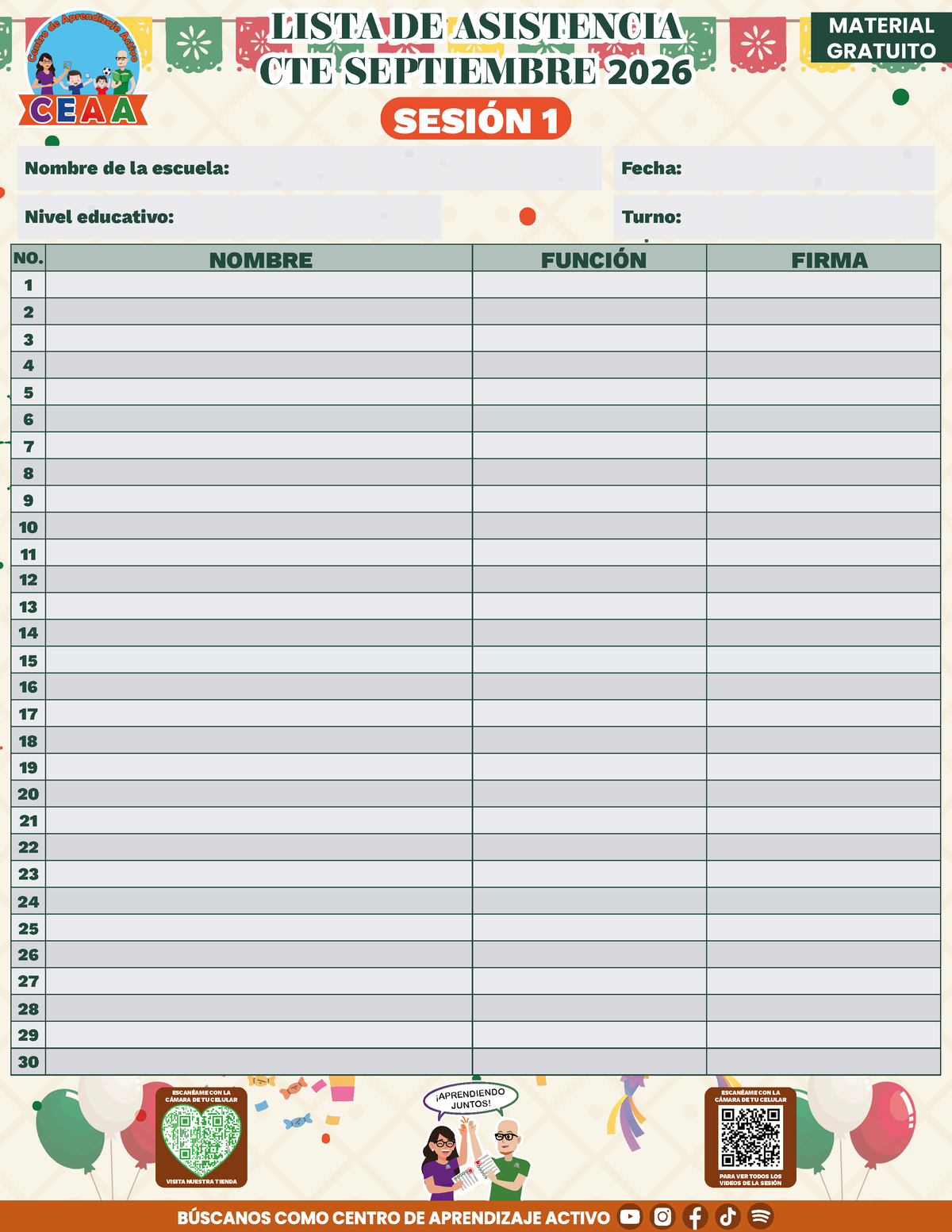 Lista de Asistencia de la Sesión 1 CTE Septiembre 2026 en PDF