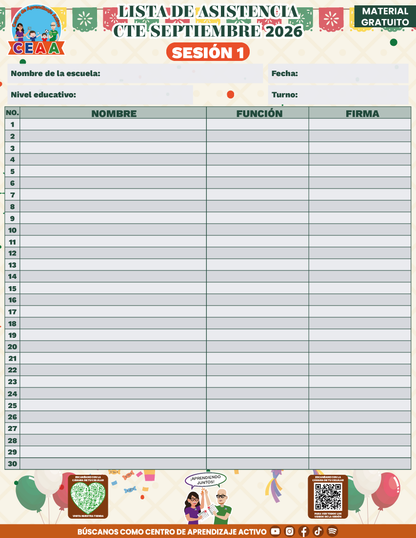 Lista de Asistencia de la Sesión 1 CTE Septiembre 2026 en PDF