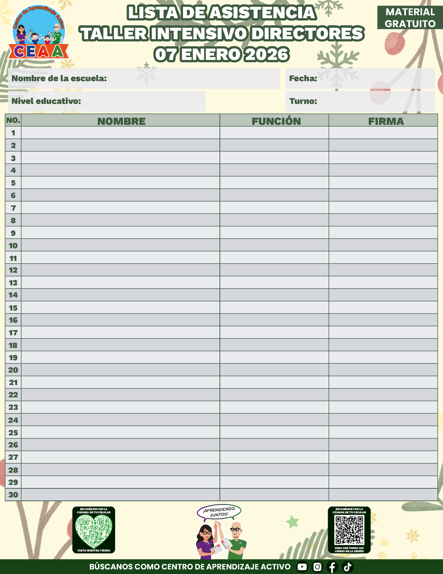 Lista de Asistencia Taller Intensivo Directores Enero 2026 en PDF