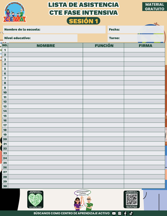 Lista de Asistencia de la Sesión CTE Fase Intensiva Sesión 1 en PDF
