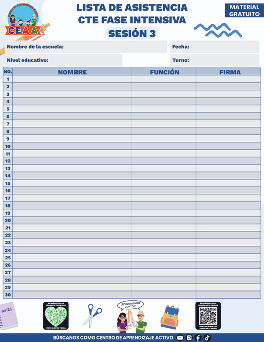 Lista de Asistencia de la Sesión CTE Fase Intensiva Sesión 3 en PDF