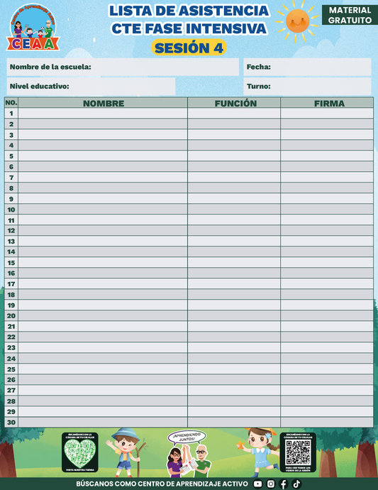 Lista de Asistencia de la Sesión CTE Fase Intensiva Sesión 4 en PDF