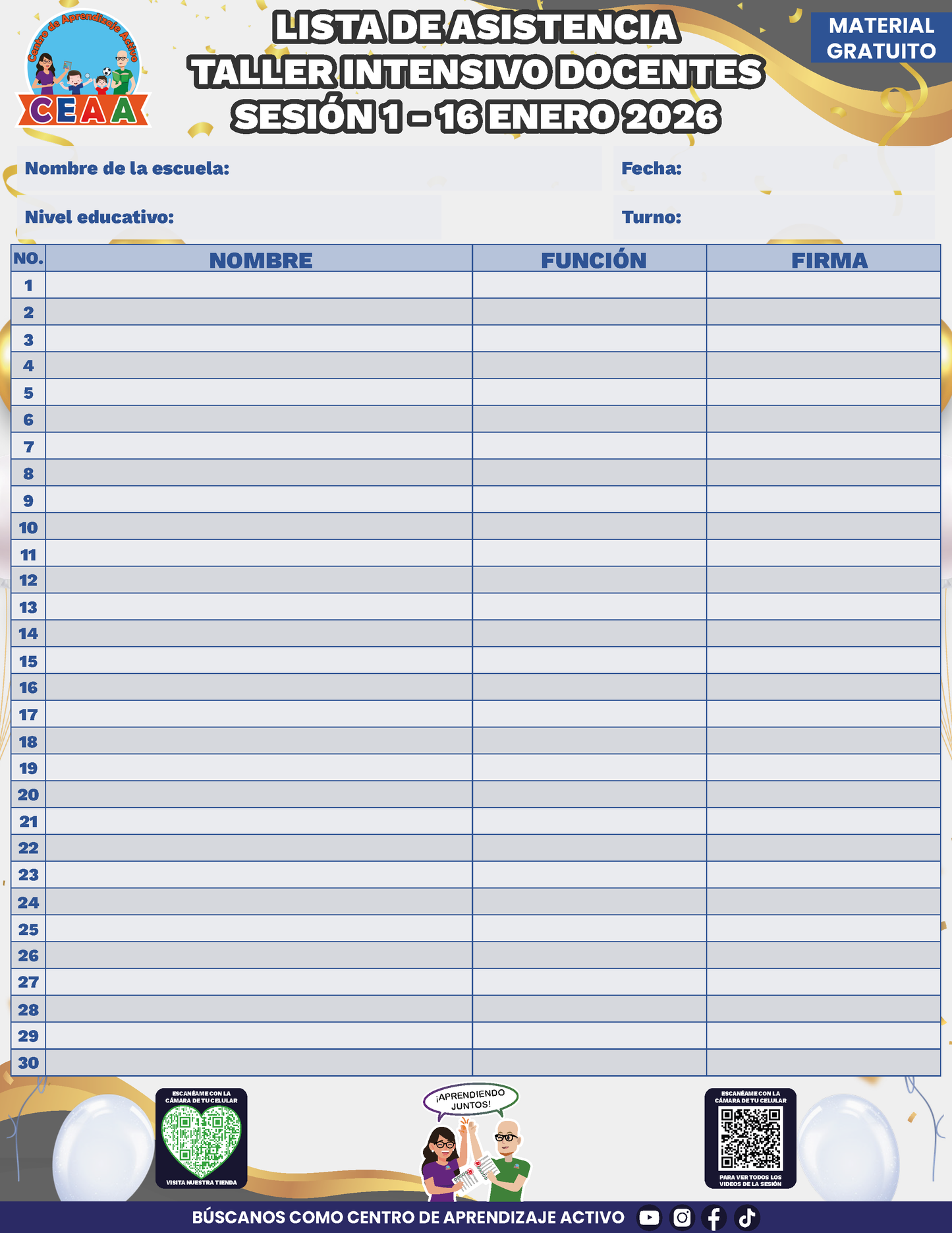 Lista de Asistencia Taller Intensivo Sesión 1 Julio 2026