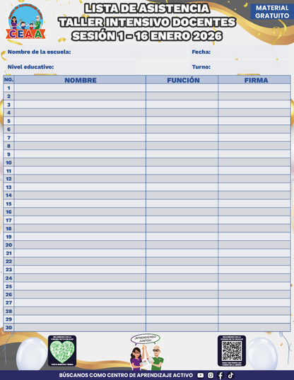 Lista de Asistencia Taller Intensivo Sesión 1 Julio 2026