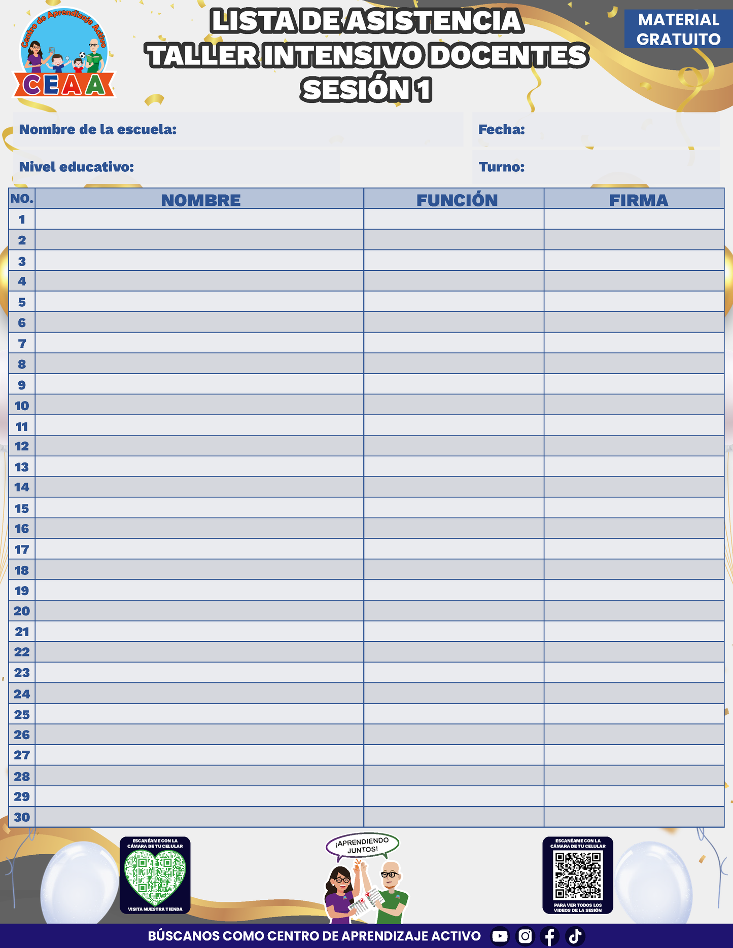 Lista de Asistencia Taller Intensivo Sesión 1 Julio 2026