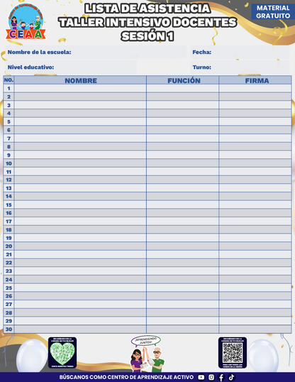 Lista de Asistencia Taller Intensivo Sesión 1 Julio 2026