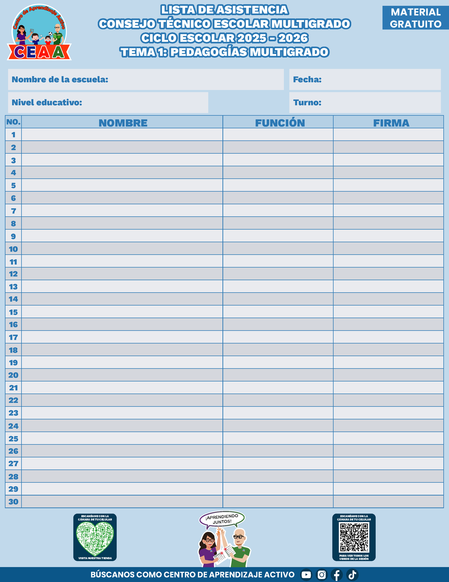 Lista de Asistencia CTE Multigrado Tema 1 en PDF