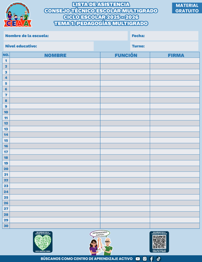 Lista de Asistencia CTE Multigrado Tema 1 en PDF