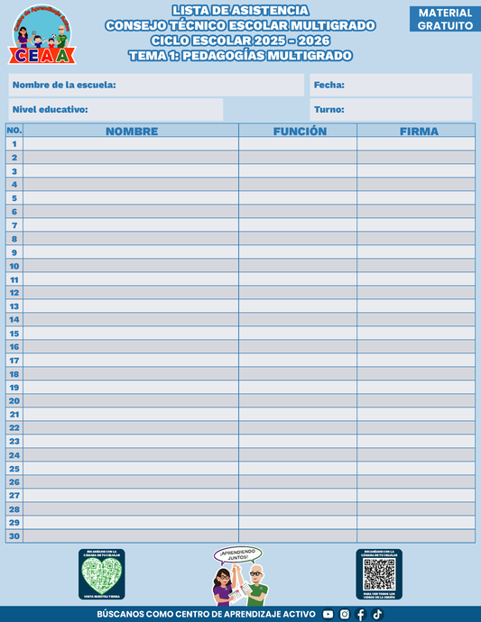 Lista de Asistencia CTE Multigrado Tema 1 en PDF