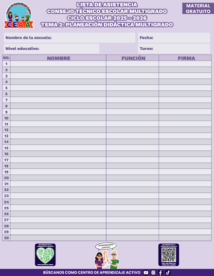 Lista de Asistencia CTE Multigrado Tema 2 en PDF
