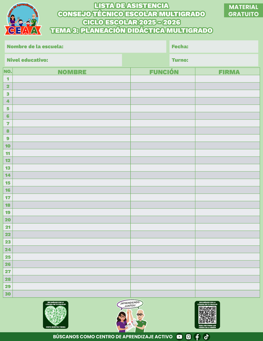 Lista de Asistencia CTE Multigrado Tema 3 en PDF