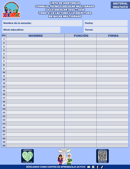 Lista de Asistencia CTE Multigrado Tema 4 en PDF