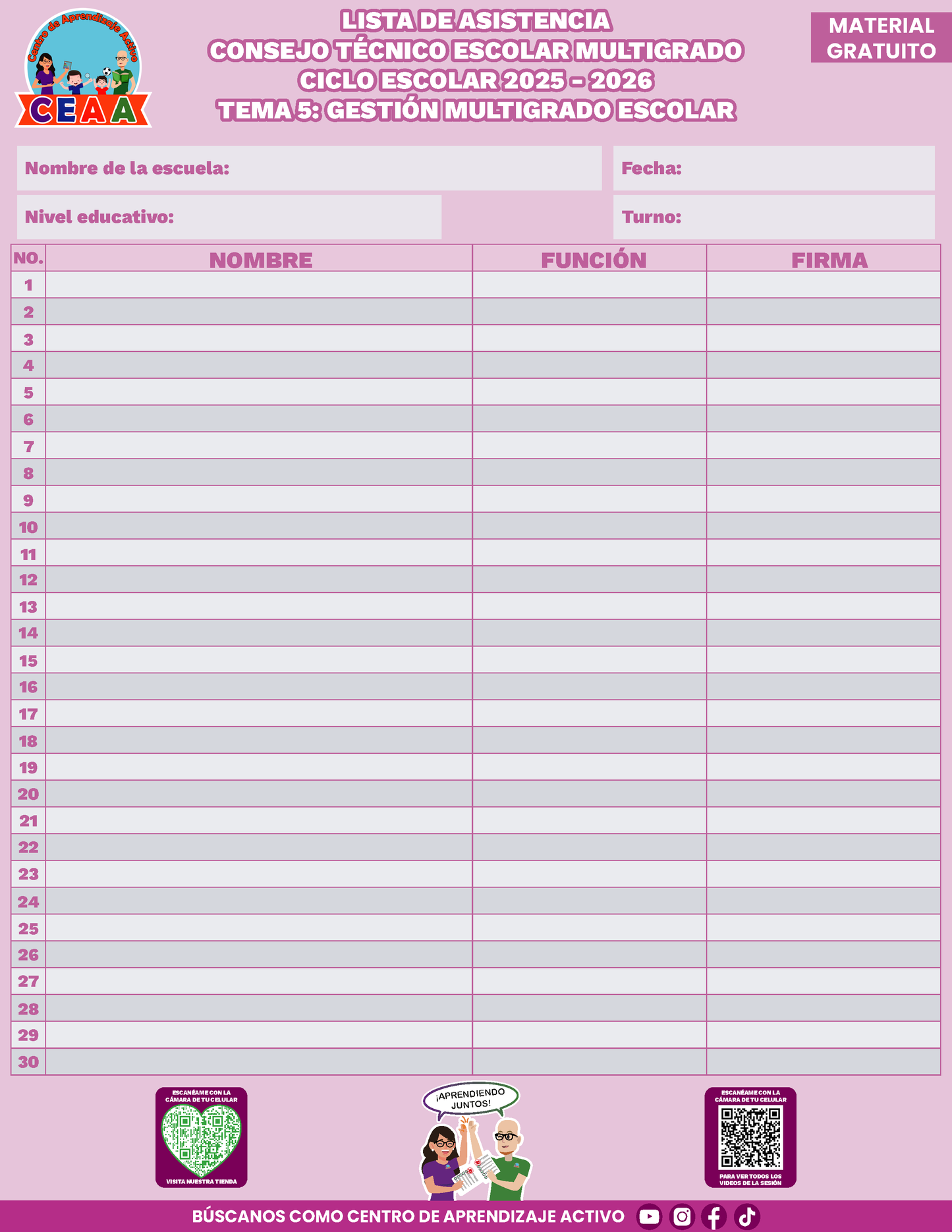 Lista de Asistencia CTE Multigrado Tema 5 en PDF
