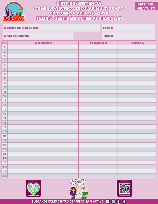 Lista de Asistencia CTE Multigrado Tema 5 en PDF