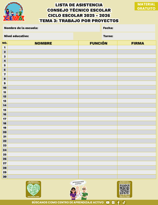 Lista de Asistencia CTE Tema 3 en PDF