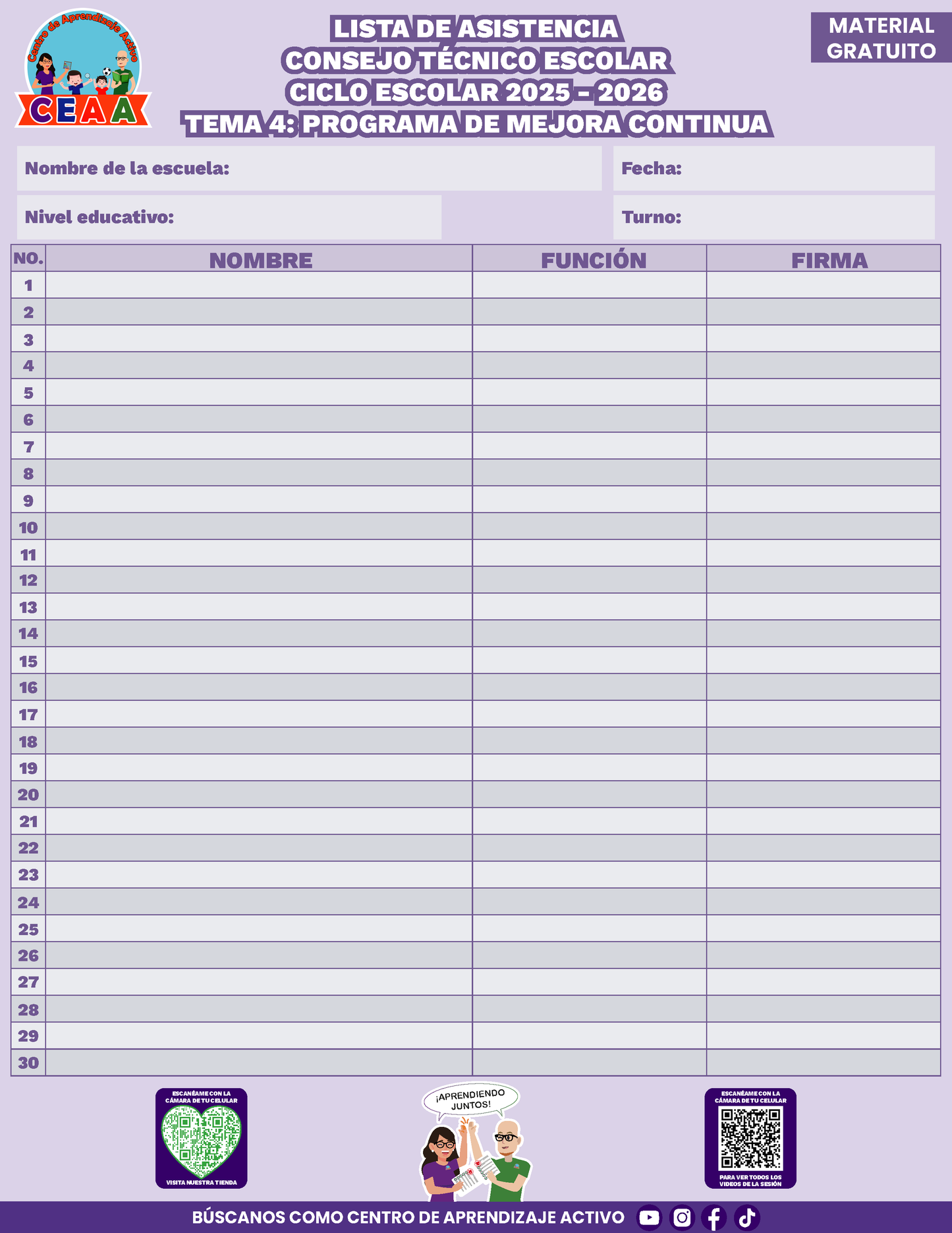 Lista de Asistencia CTE Tema 4 en PDF