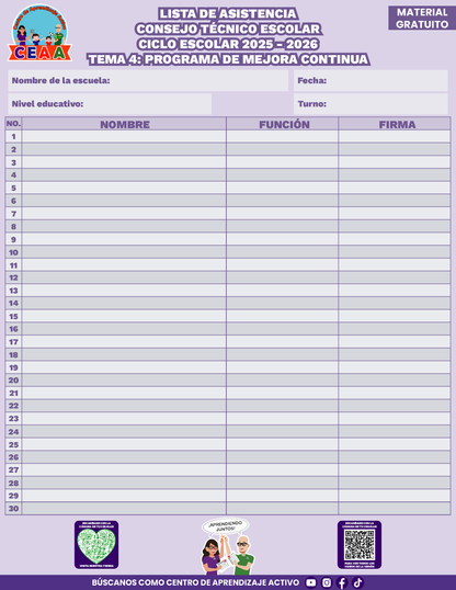 Lista de Asistencia CTE Tema 4 en PDF