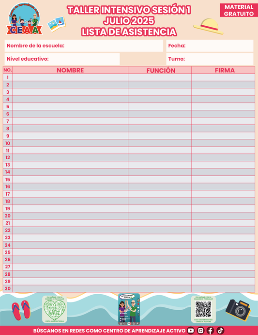 Lista de asistencia Taller Intensivo Sesión 1 Julio 2025