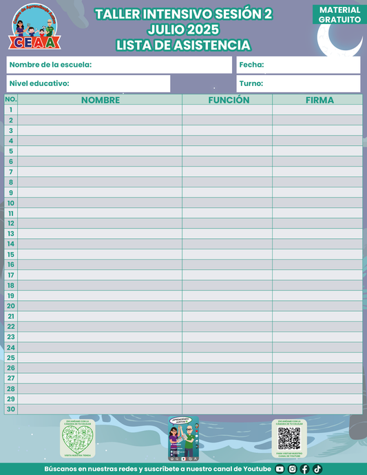 Lista de asistencia Taller Intensivo Sesión 2 Julio 2025