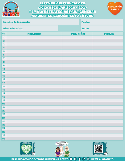 Lista de Asistencia CTE Educación Básica TEMA 2: ESTRATEGIAS PARA GENERAR AMBIENTES ESCOLARES PACÍFICOS en PDF