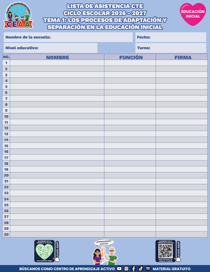 Lista de Asistencia CTE Educación Inicial TEMA 1: LOS PROCESOS DE ADAPTACIÓN Y SEPARACIÓN EN LA EDUCACIÓN INICIAL en PDF
