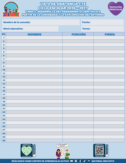 Lista de Asistencia CTE Educación Preescolar TEMA 2: DESARROLLO DEL PENSAMIENTO CIENTÍFICO A PARTIR DE LA CURIOSIDAD Y LA EXPLORACIÓN DEL ENTORNO en PDF