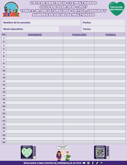 Lista de Asistencia CTE Educación Multigrado TEMA 2: INTERCULTURALIDAD CRÍTICA, LENGUAS Y SABERES EN ESCUELAS MULTIGRADO en PDF