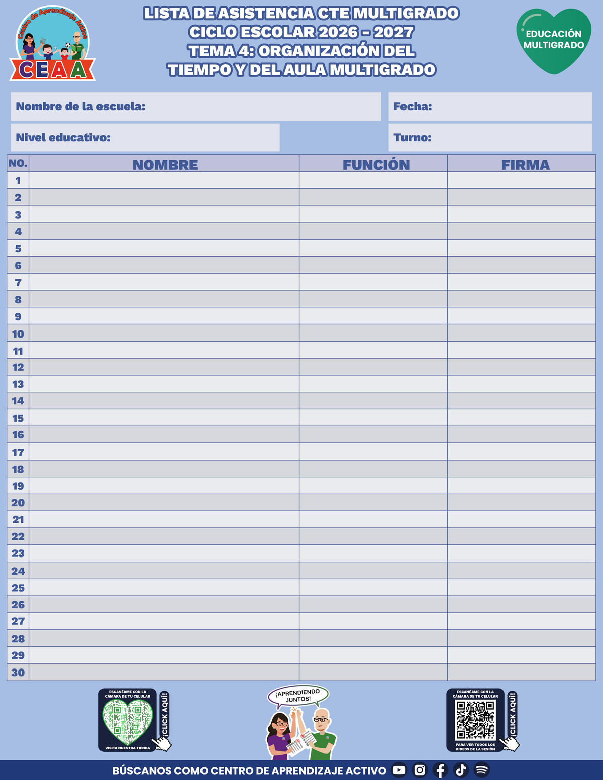 Lista de Asistencia CTE Educación Multigrado TEMA 4: ORGANIZACIÓN DEL TIEMPO Y DEL AULA MULTIGRADO en PDF