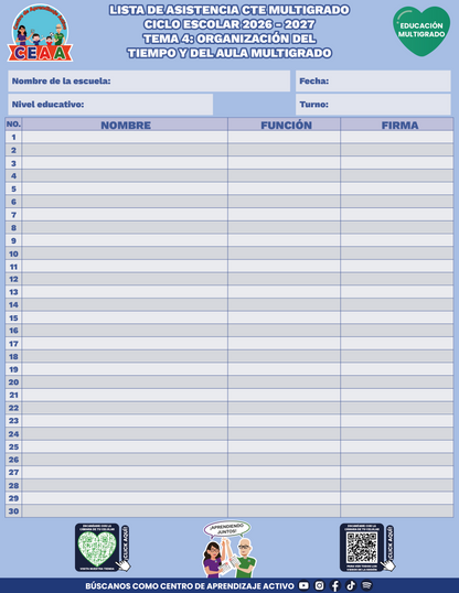 Lista de Asistencia CTE Educación Multigrado TEMA 4: ORGANIZACIÓN DEL TIEMPO Y DEL AULA MULTIGRADO en PDF