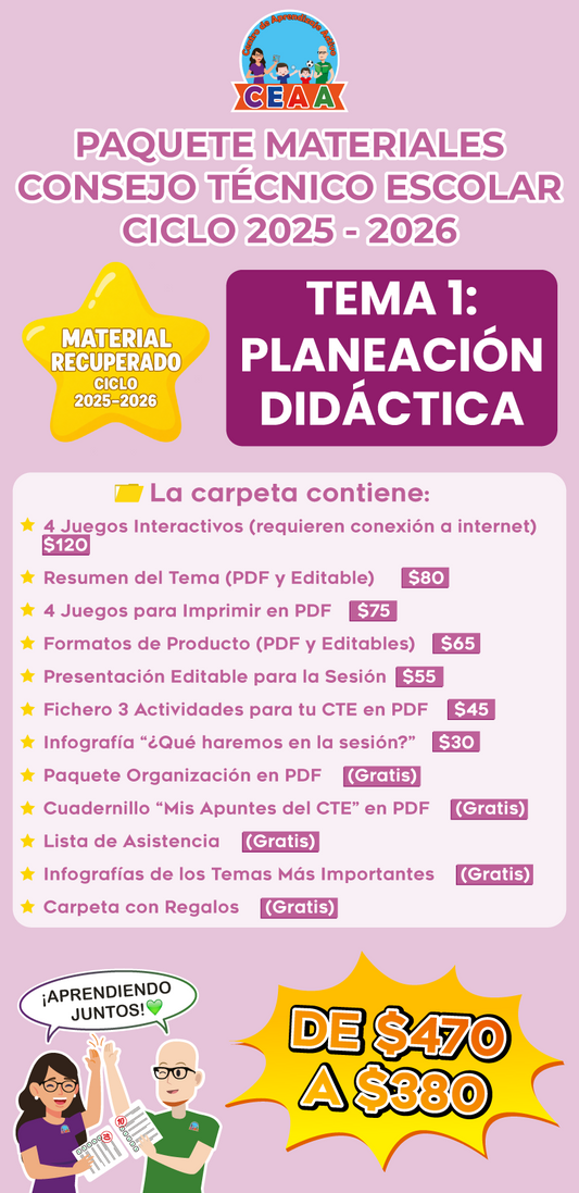 ⭐ Paquete Completo Materiales CTE Tema 1: PLANEACIÓN DIDÁCTICA (Material recuperado 25/26)