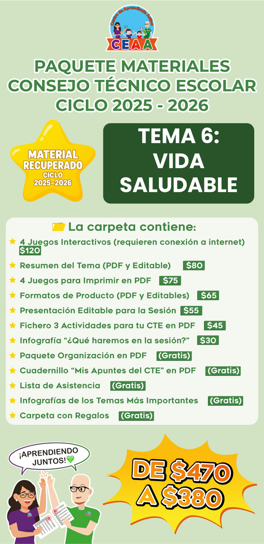 ⭐ Paquete Completo Materiales CTE Tema 6: VIDA SALUDABLE (Material recuperado 25/26)