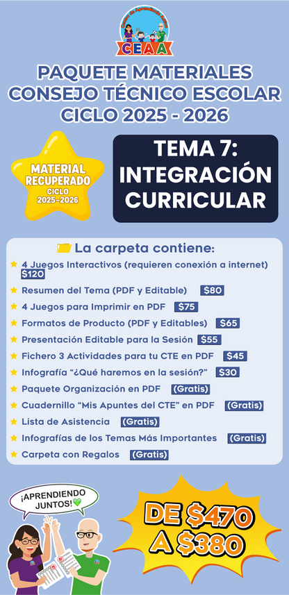Paquete Completo Materiales CTE Tema 7: INTEGRACIÓN CURRICULAR (⭐ Material recuperado 25/26)