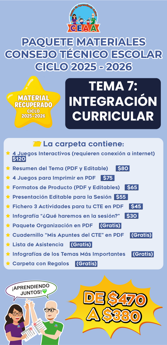 ⭐ Paquete Completo Materiales CTE Tema 7: INTEGRACIÓN CURRICULAR (Material recuperado 25/26)