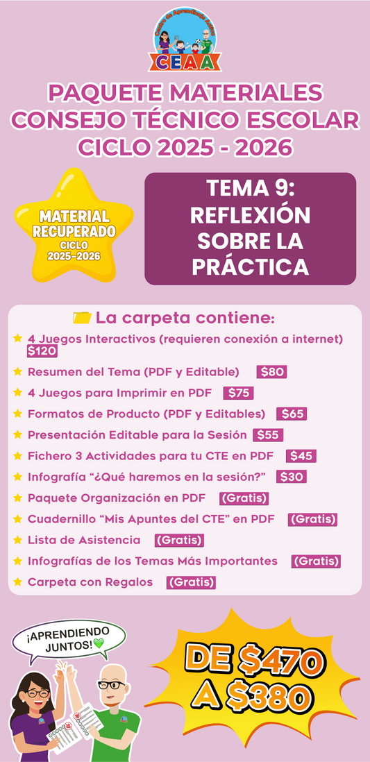 ⭐ Paquete Completo Materiales CTE Tema 9: REFLEXIÓN SOBRE LA PRÁCTICA (Material recuperado 25/26)