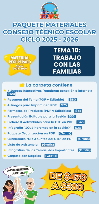 Paquete Completo Materiales CTE Tema 10: TRABAJO CON LAS FAMILIAS (⭐ Material recuperado 25/26)