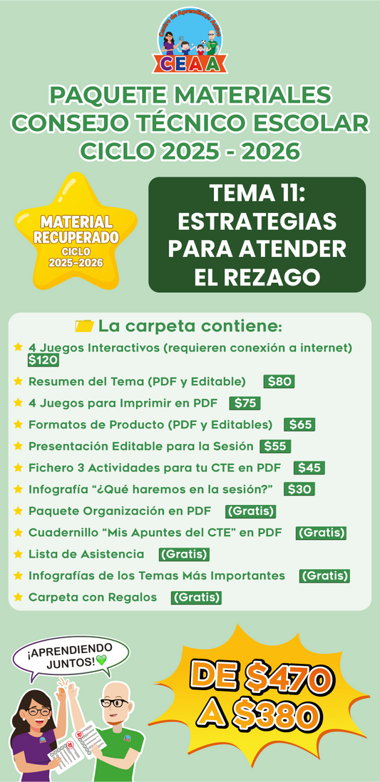 ⭐ Paquete Completo Materiales CTE Tema 11: ESTRATEGIAS PARA ATENDER EL REZAGO (Material recuperado 25/26)