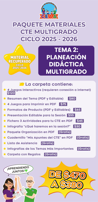 Paquete Completo Materiales CTE Multigrado Tema 2: PLANEACIÓN DIDÁCTICA MULTIGRADO (⭐ Material recuperado 25/26)