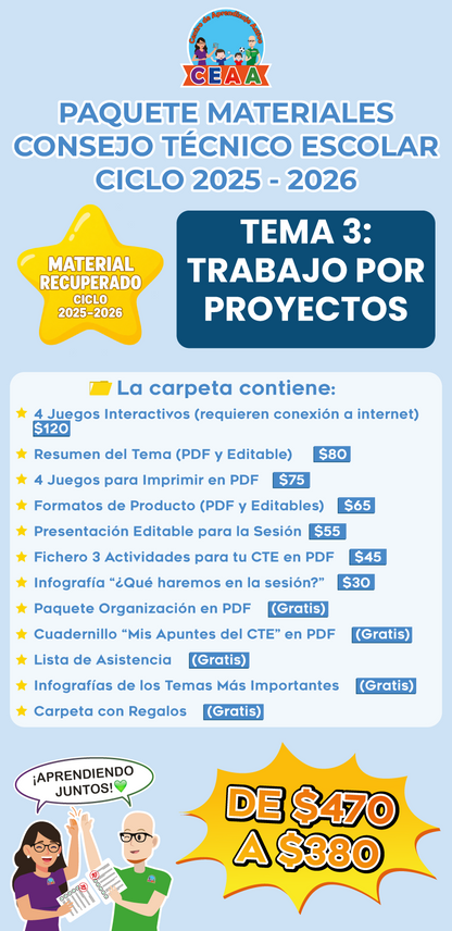 Paquete Completo Materiales CTE Tema 3: TRABAJO POR PROYECTOS (⭐ Material recuperado 25/26)