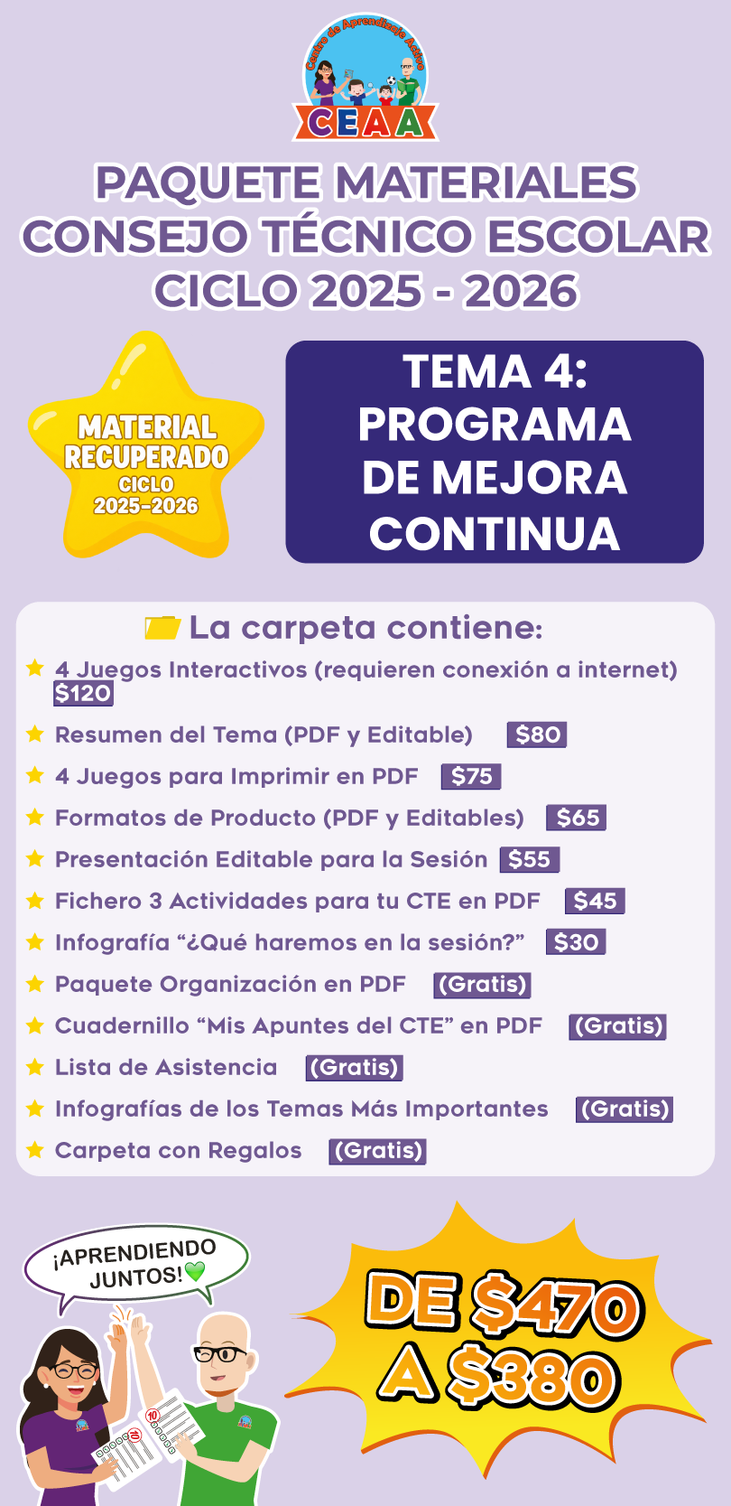 Paquete Completo Materiales CTE Tema 4: PROGRAMA DE MEJORA CONTINUA (⭐ Material recuperado 25/26)