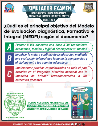 Simulador de examen Modelo de evaluación diagnóstica, formativa e integral MEJOREDU parte 1 en PDF