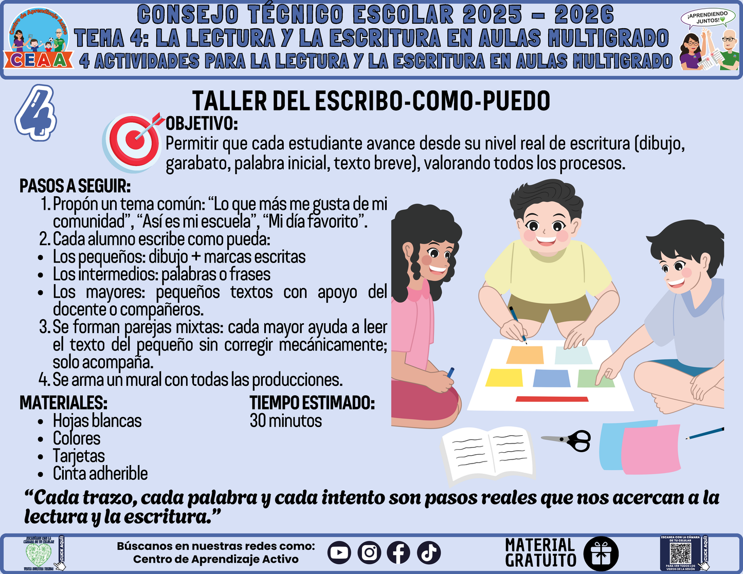 Fichero 4 Actividades Prácticas Multigrado TEMA 4: LA LECTURA Y LA ESCRITURA EN AULAS MULTIGRADO en PDF