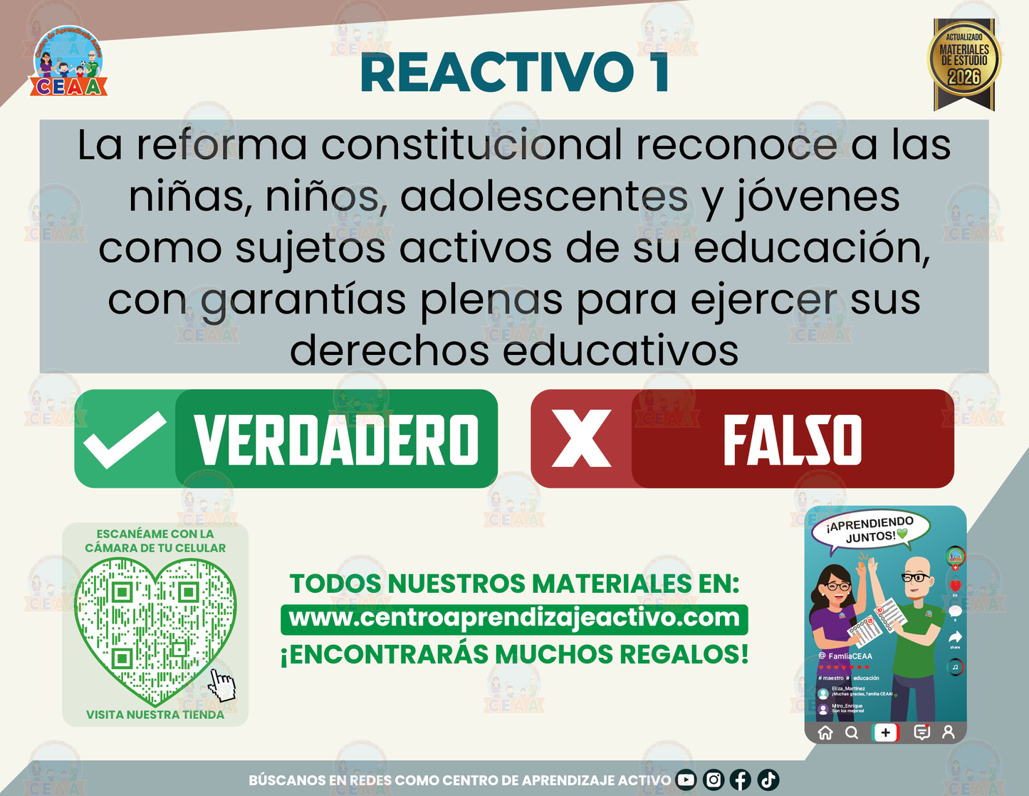 Cuadernillo de Estudio - NEM-El derecho a la educación y sus implicaciones pedagógicas - Verdadero o Falso en PDF