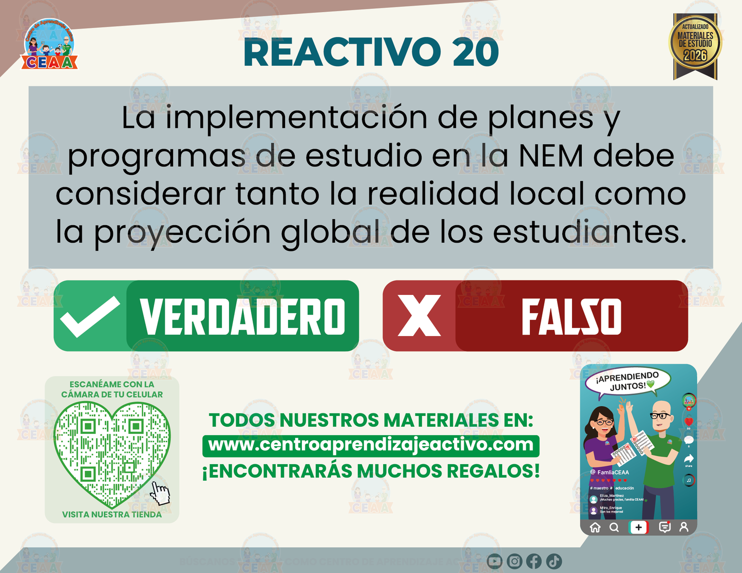 Cuadernillo de Estudio - NEM-El derecho a la educación y sus implicaciones pedagógicas - Verdadero o Falso en PDF